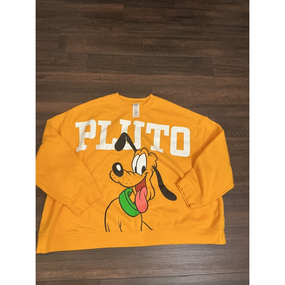 Disney Parks Pluto Sweatshirt Yellow Oversized Graphic Pullover XL